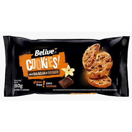 Cookies Belive Baun. C Choc. S Glúten 80G Dp C10 Cookies Sem Glúten Baunilha com Chocolate Caixa com 10 un de 80g